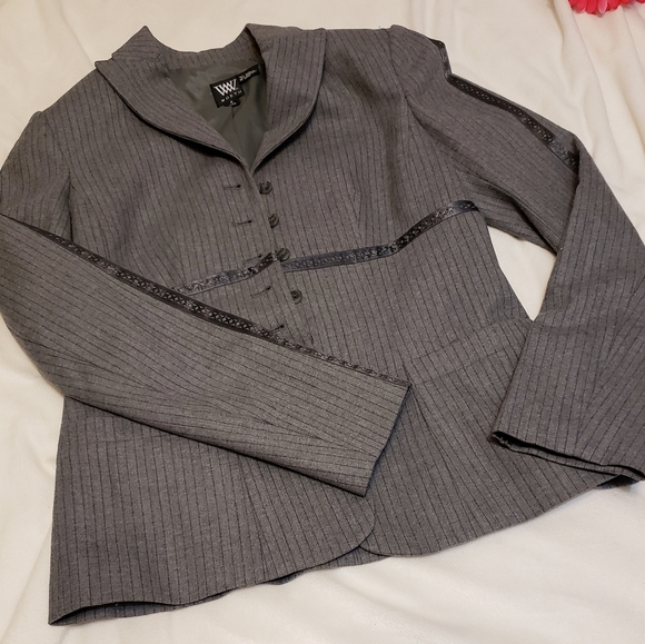 NEW RARE Worth Luxury Wool Pinstripe Blazer Gray Womens Jacket Office Tailored - Picture 8 of 11